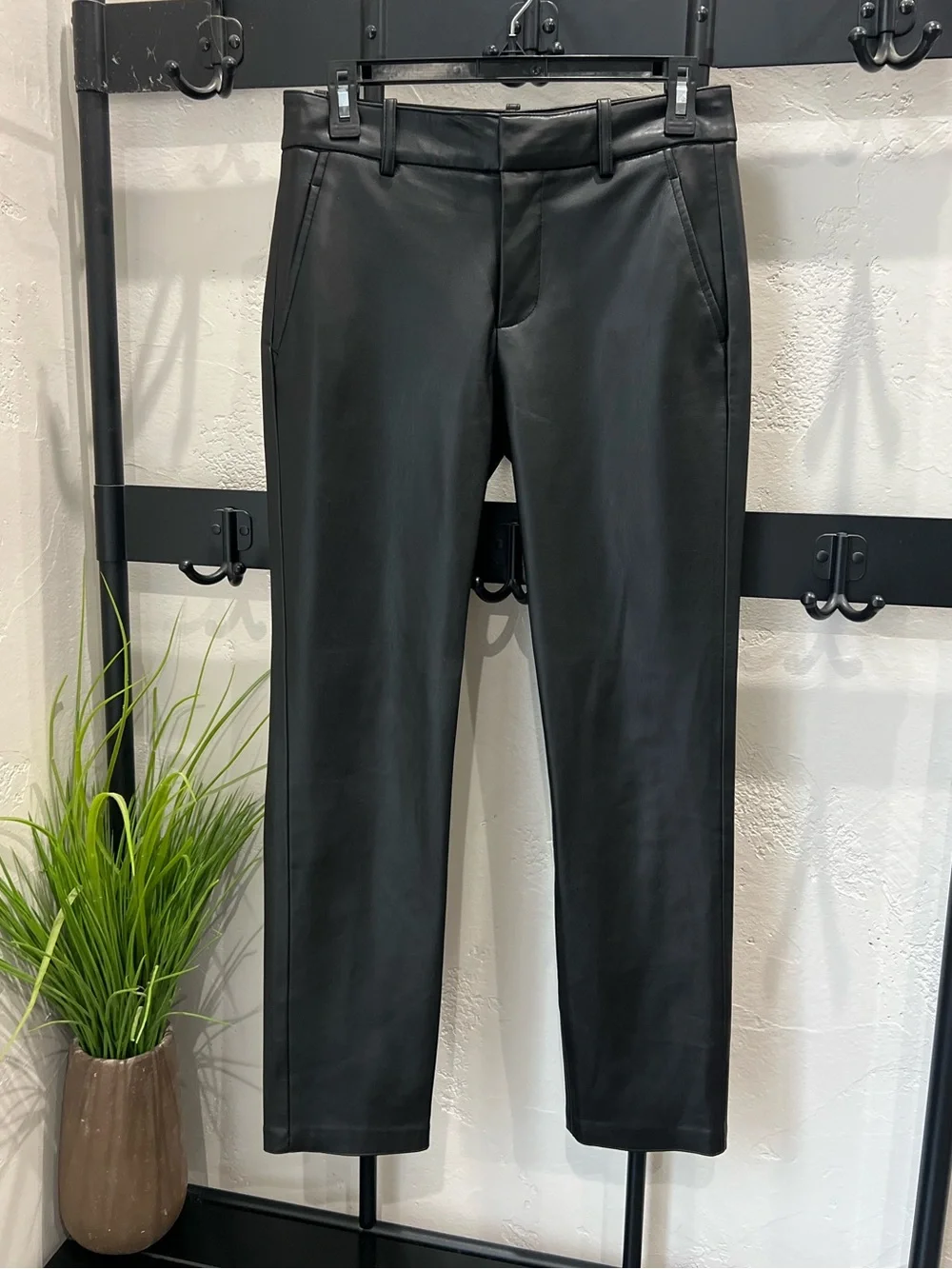Zara black faux leather pants mid-rise Size 2
